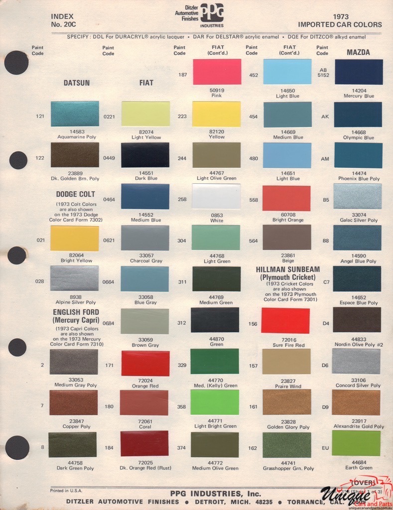 1973 Chrysler Paint Charts Import PPG 1
